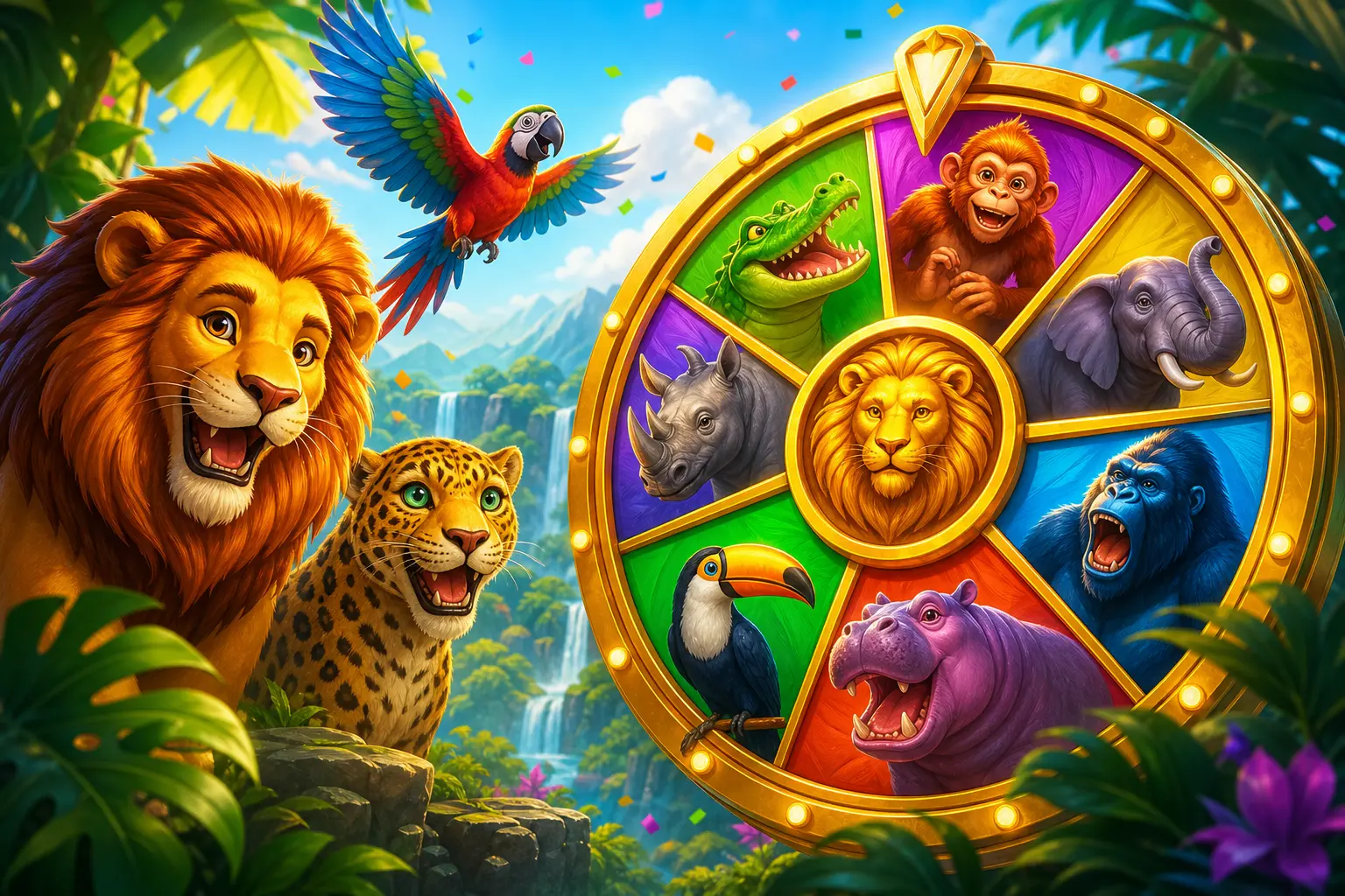 Rueda Salvaje — juego de combinación de animales exóticos