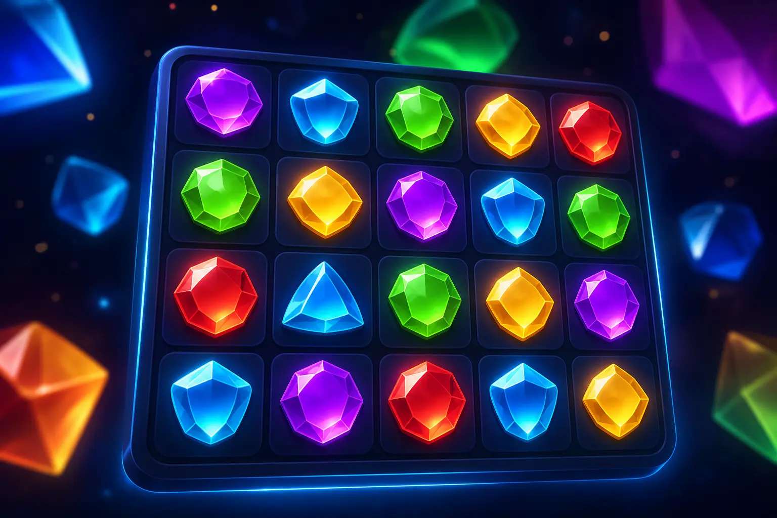 Vista previa del juego Memoria Brillante — gemas y cristales en un tablero 4x4